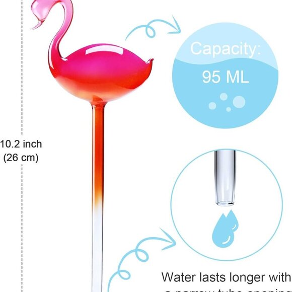 Self-Watering Glass Globes 2PCS Flamingo Gradient Hot Pink 10" Long Hand Blown B - Picture 2 of 7